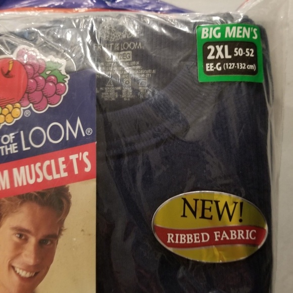 Vtg Fruit Of The Loom Ribbed Muscle T-Shirt Mens 2XL Blue Sleeveless NOS - Picture 6 of 7